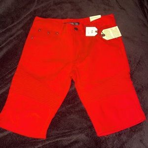 Bundle and Save!! Brand new red denim slim fit shorts with pleated accent.